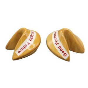 Fortune Cookie Ceramic Salt and Pepper Shaker Set Bright Future Good Fortune